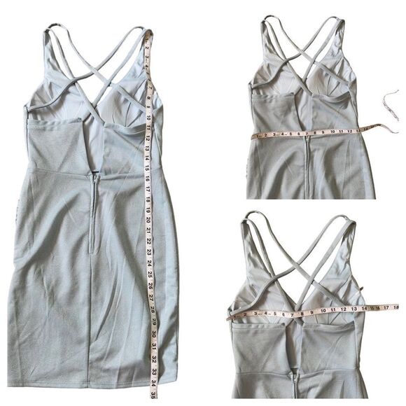 Crystal Doll Powder Blue Shimmery Side Ruched Bodycon Dress Size 9 - Picture 8 of 16